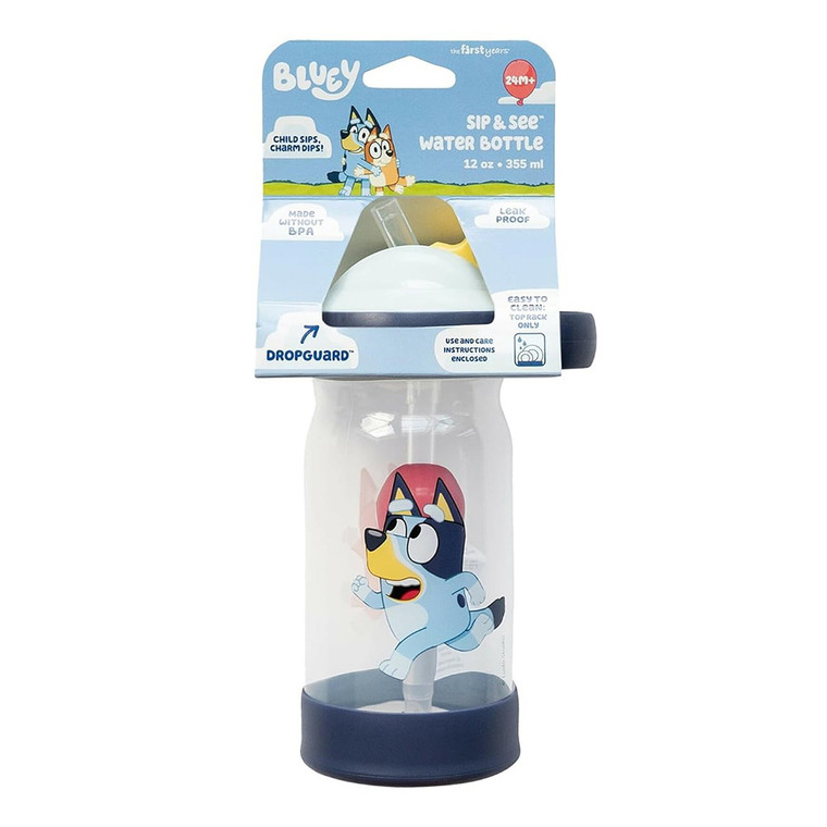 The First Years Bluey Sip and See Toddler Water Bottle with Floating Charm 12 Oz 1 Ea