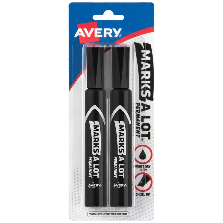 Avery Marks-A-Lot Permanent Markers Chisel Tip Black, 2 Ct