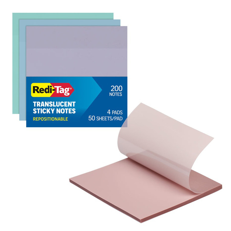 Redi Tag Translucent Sticky Notes Pastel Colors Stationery Supply Adhesive Note Sheets Pack 1 Ea