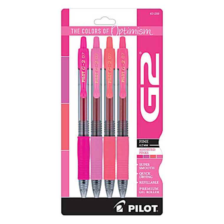 Pilot G2 Boost Retractable Gel Pen Assorted Pink Ink Colors Smooth Writing Performance 4 Ea