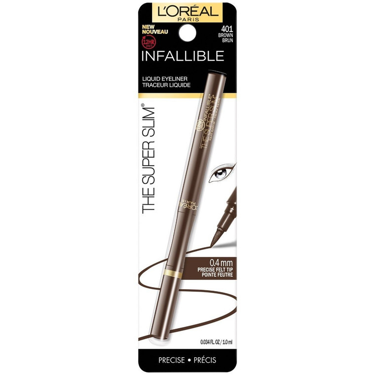 L'Oreal Paris Infallible Super Slim Liquid Eyeliner Brown Long-Lasting Precision, 0.034 Oz