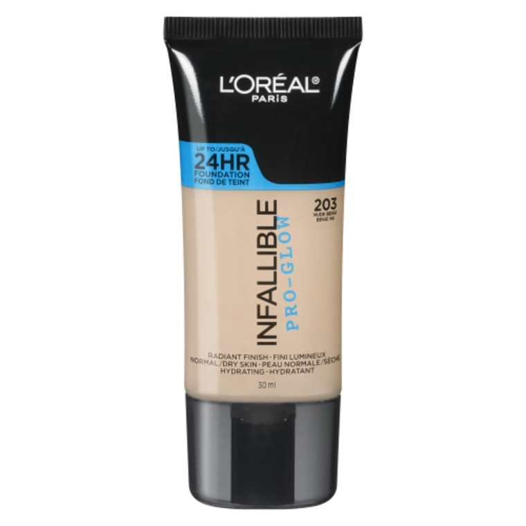 L'Oreal Paris Infallible Pro-Glow Foundation Nude Beige Radiant Finish, 1 Oz