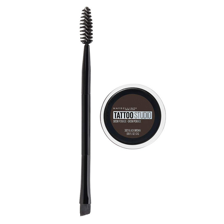 Maybelline TattooStudio Brow Pomade Black Brown Long Lasting Buildable Eyebrow Makeup, 0.106 oz