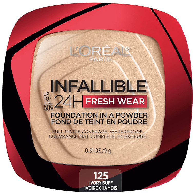 L'Oreal Paris Infallible Fresh Wear Powder Foundation Ivory Buff Matte Finish Up to 24H Wear, 0.31 Oz
