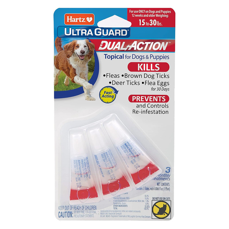 Hartz UltraGuard Dual Action Flea Treatment for Dogs 15-30 lbs, 3 Monthly Treatments, 1 Ea