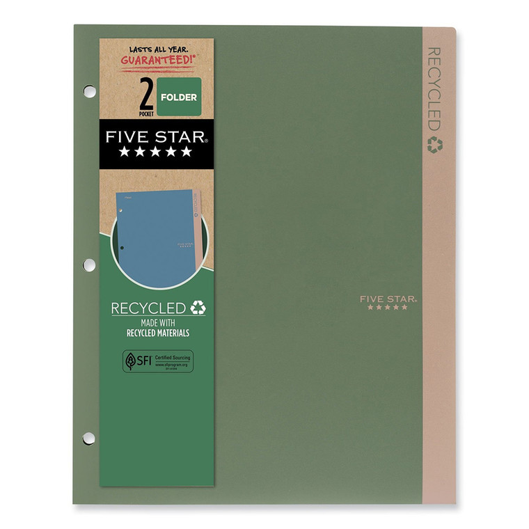 Five Star Recycled Plastic 2 Pocket Folder, 11" x 8.5", Randomly Assorted, 1 Ea