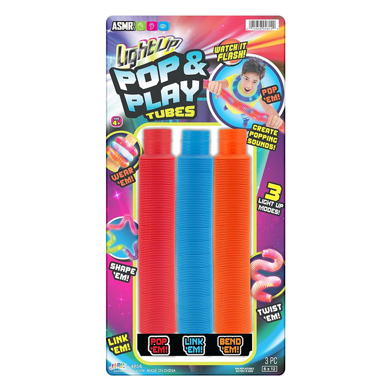 Ja-Ru Pop & Play Light-Up Tubes for Sensory Play, 3 Ea