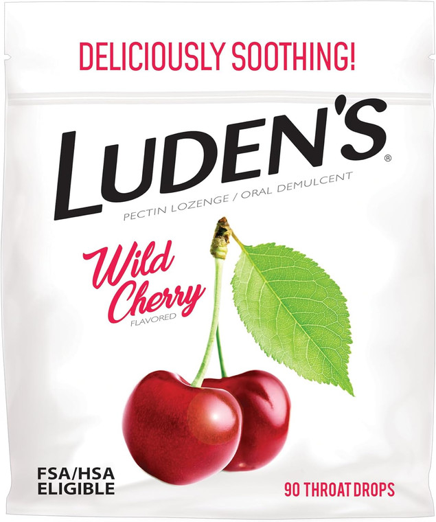 Luden's Sore Throat Relief  Wild Cherry Flavored Drops, 90 Count