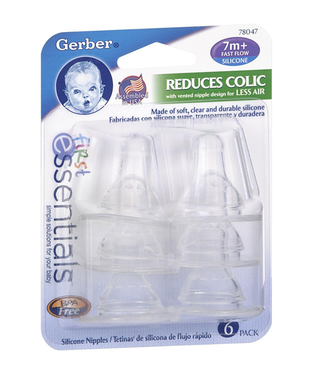 Gerber First Essential 6 Pack Silicone Nipples