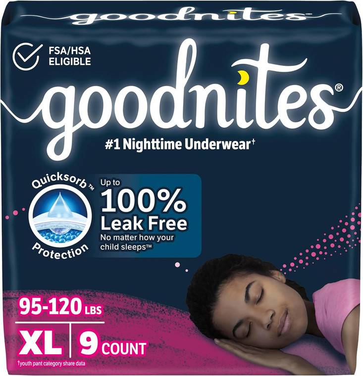 Goodnites Girls Underwear,  Extra Large 9 Count