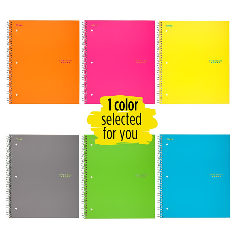 Five Star Spiral Notebook, 1 Subject, College Ruled Paper, 100 Sheets,  Color Selected For You