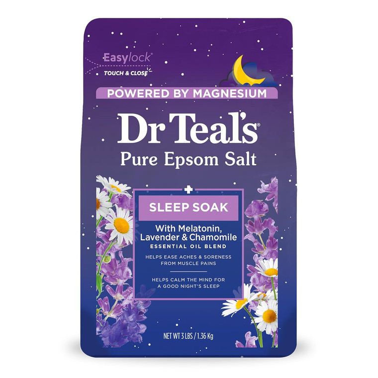 Dr Teal's Pure Epsom Salt Soak, Sleep Blend with Melatonin, Lavender & Chamomile Essential Oils, 3 lbs