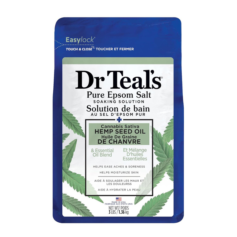 Dr Teal's Pure Epsom Magnesium Salt Soak, Cannabis Sativa Hemp Seed Oil, 3 lb