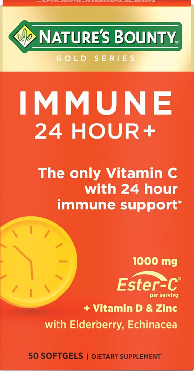 Nature's Bounty Immune  from Ester-C, 1000 mg Vitamin C, D & Zinc, Gluten Free, Rapid Release Softgels, 2 Softgels per Day, 50 Count