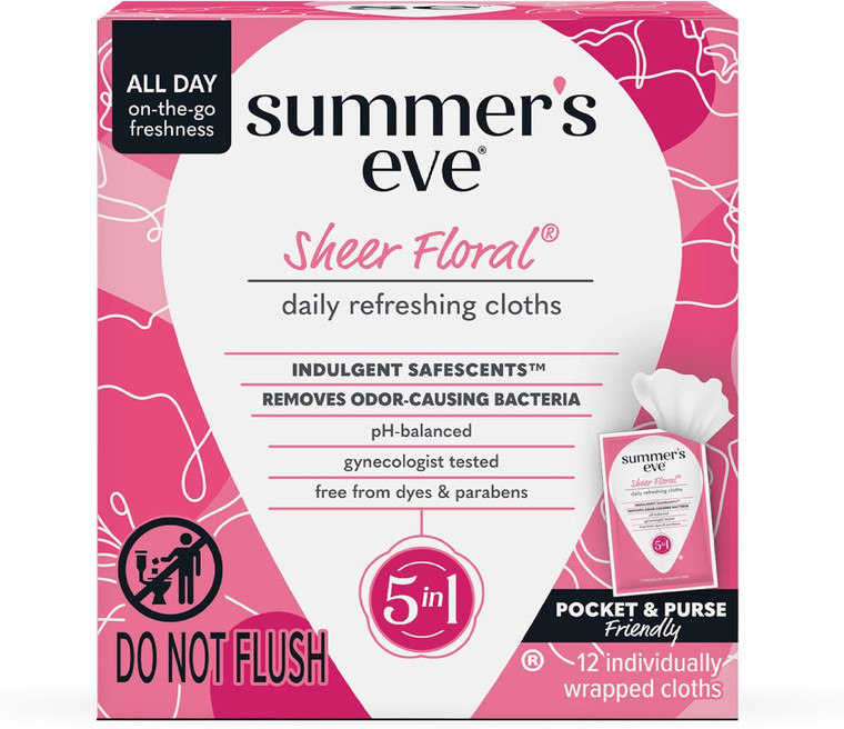 Summer's Eve Sheer Floral Feminine Wipes, 12count