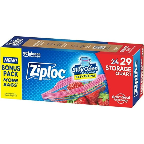 Ziploc Storage Bags, Quart, 29count