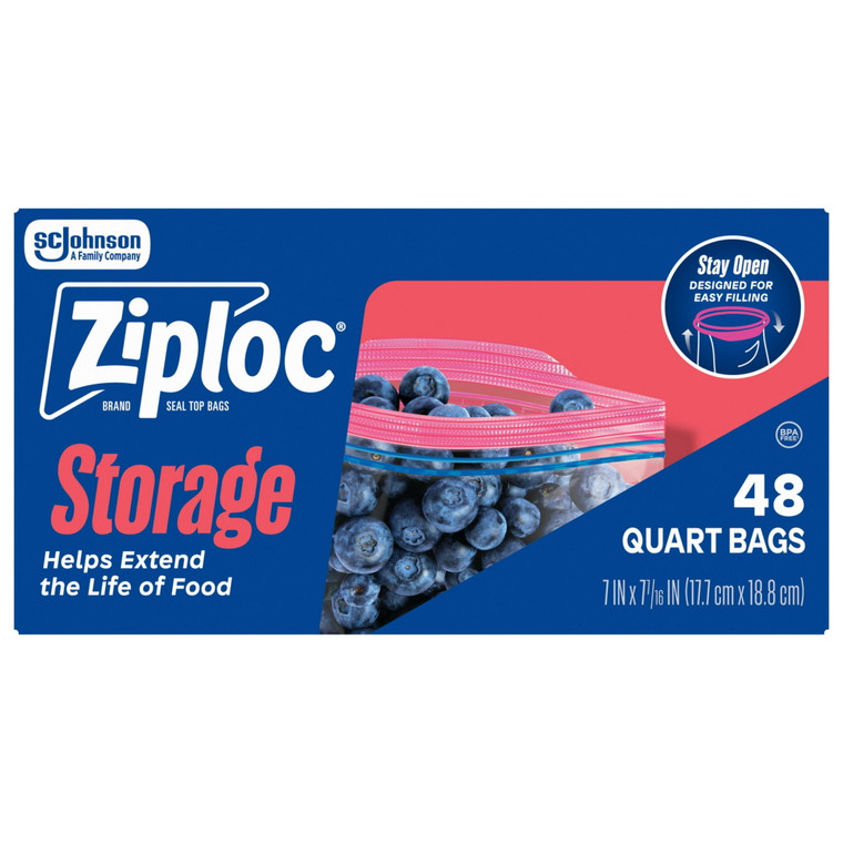Ziploc Storage Bags, Quart, 48count