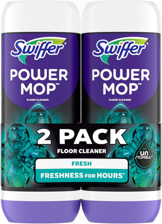 Swiffer PowerMop Floor Cleaning Solution with Unstopables Fresh Scent 2 count, 25.3 fl oz