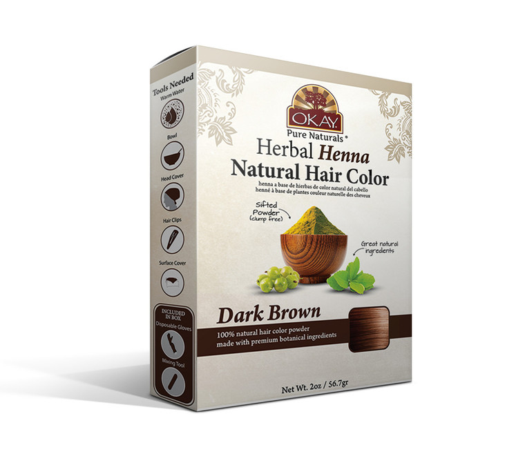 OKAY Pure Naturals Dark Brown Herbal Henna Natural Hair Color,  2 oz