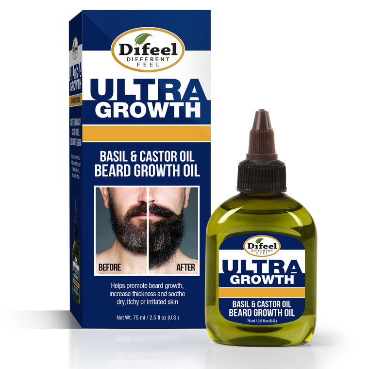 Difeel Mens Ultra Growth Basil and Castor Beard Oil, 2.5 oz