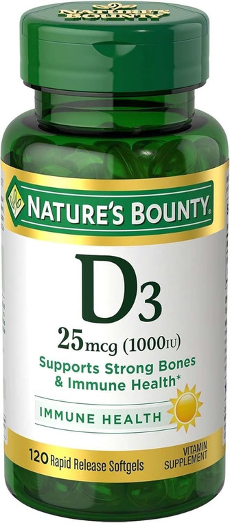 Nature's Bounty Vitamin D3 Softgels, 120count