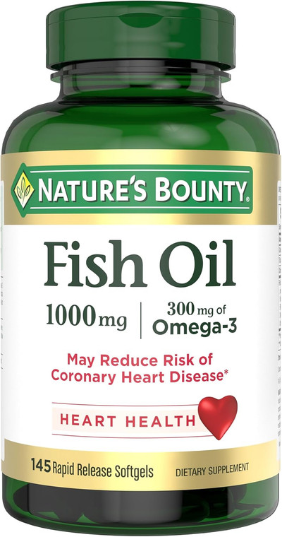 Nature’s Bounty Fish Oil 1000mg Softgels, 145count
