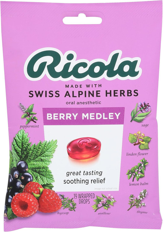 Ricola Drops Cough Throat Berry Medley, 19 Count
