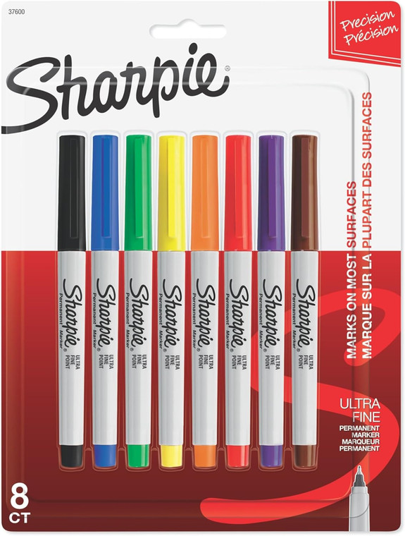Sharpie Permanent Markers, Ultra Fine Point, Classic Colours, 8 Count