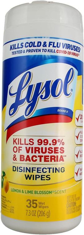 Lysol Disinfecting Wipes, Lemon and Lime Blossom Scent, 7.3 OZ