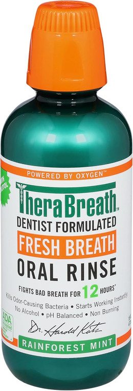 TheraBreath Fresh Breath, Oral Rinse, Rainforest Mint, 16oz