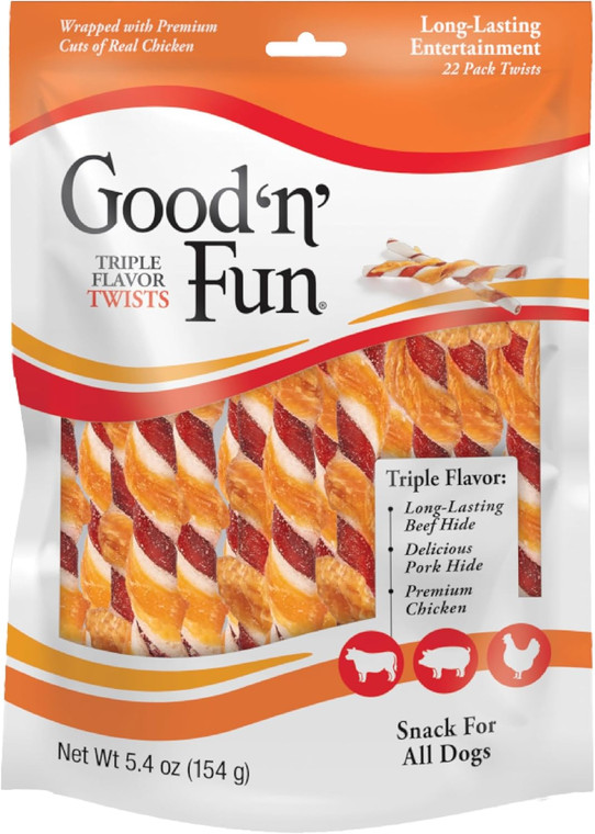 Good 'N' Fun Triple Flavor Twist Chews, 22count
