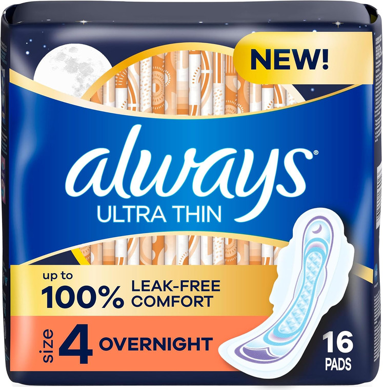 Always Ultra Thin Pads Size 4, Overnight, 16count