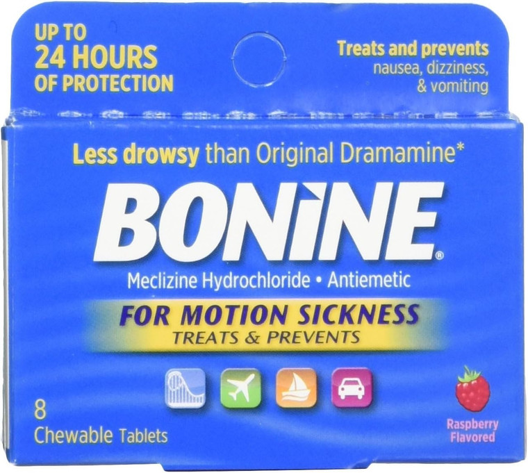 Bonine Motion Sickness Chewable Raspberry, 8count