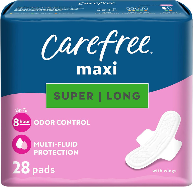Carefree Maxi Pads Super/Long with Wings, 28count
