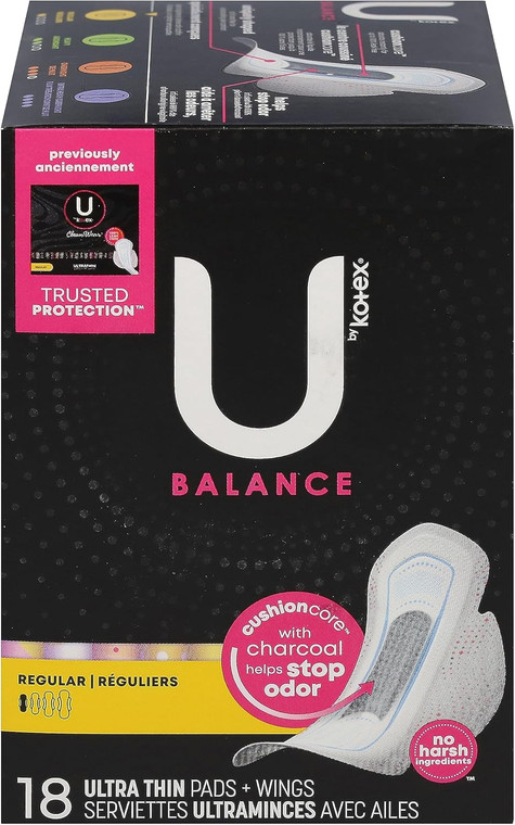 Kotex Balance Regular UItra Thin Pads + Wings, 18count