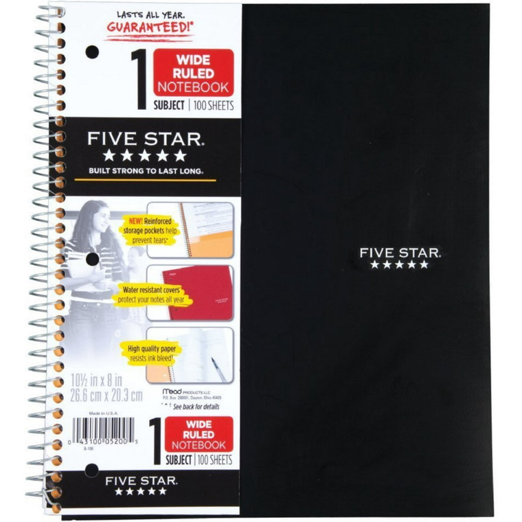 Five Star Wide Ruled 1 Subject Notebook, 100 Sheets