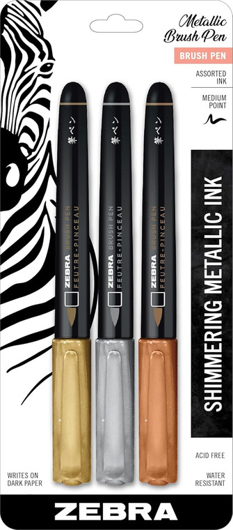 Zebra Pen Metallic Brush, 3count