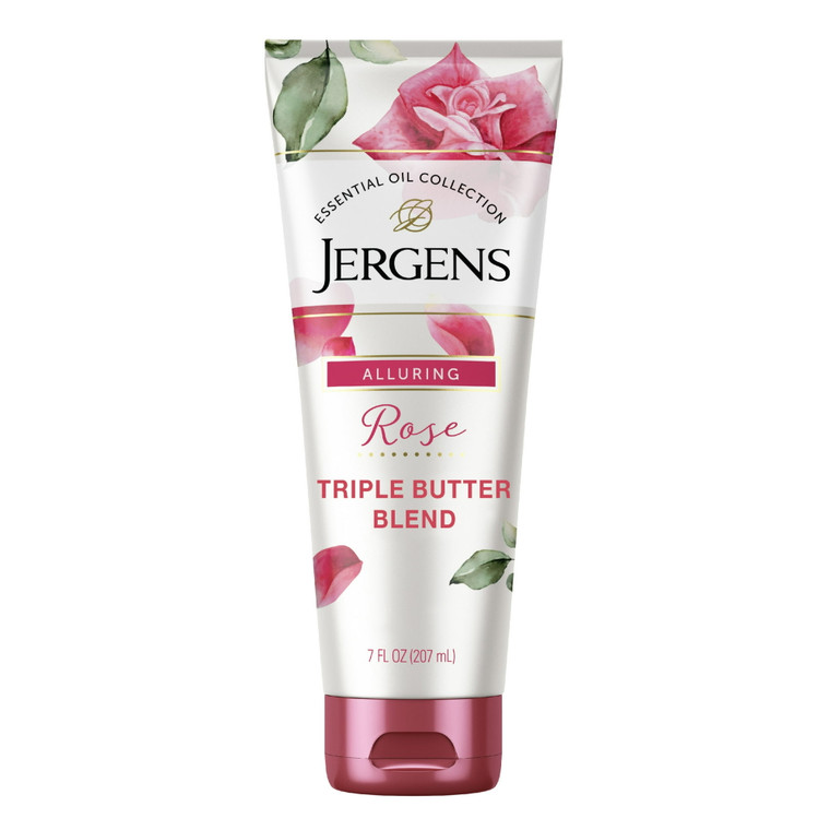 Jergens Rose Body Lotion Butter, with Camellia Essential Oil, Dry Skin Moisturizer, 7 oz