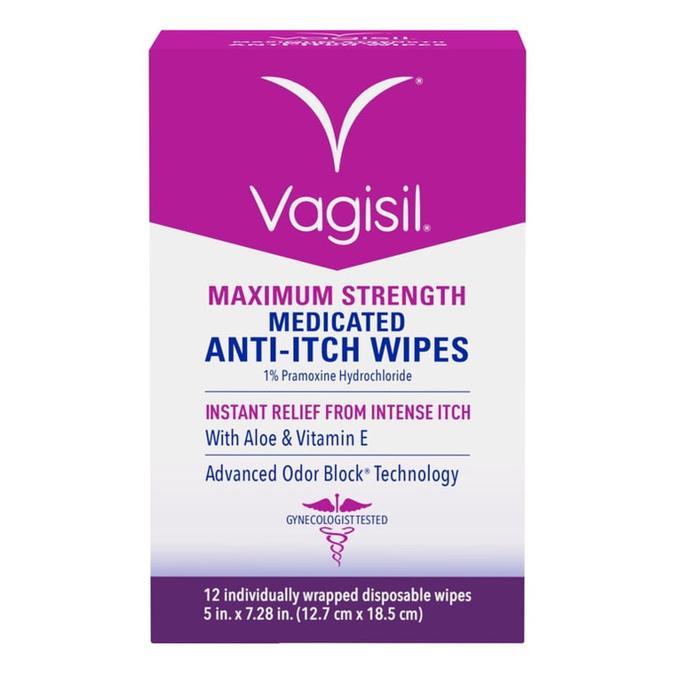 Vagisil Anti-Itch Maximum Strength Medicated Wipes, 12 Wipes