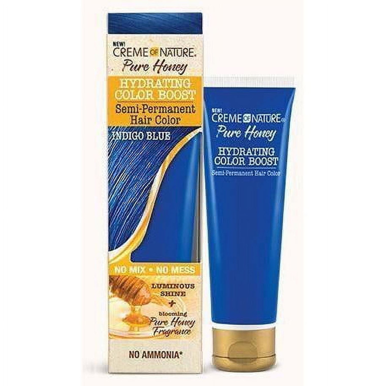 Creme Of Nature Pure Honey Hydrating Color Boost Semi Permanent Hari Color Indigo Blue, 3 Oz