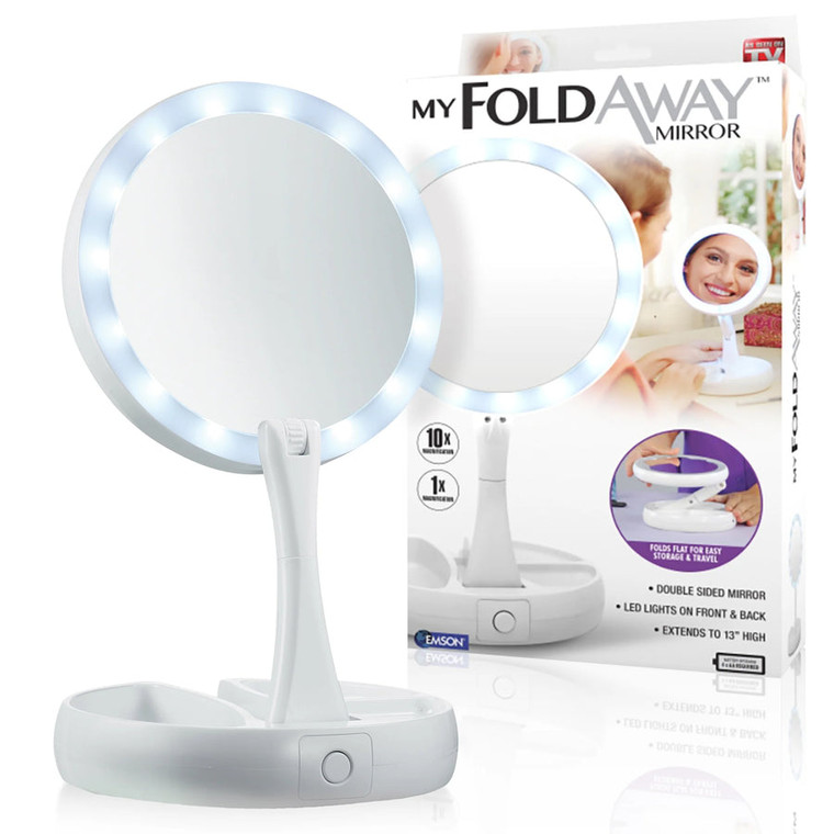 Emson My Foldaway Mirror LED Lighted, Double-Sided