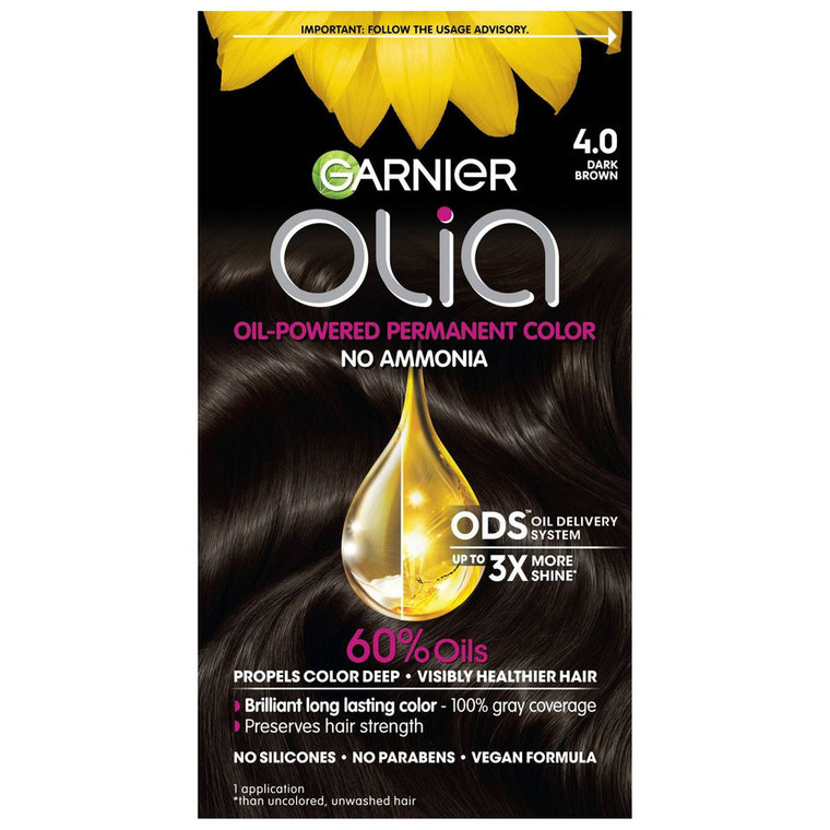 Garnier Olia Oil-Powered Hair Color, 4.0 Dark Brown