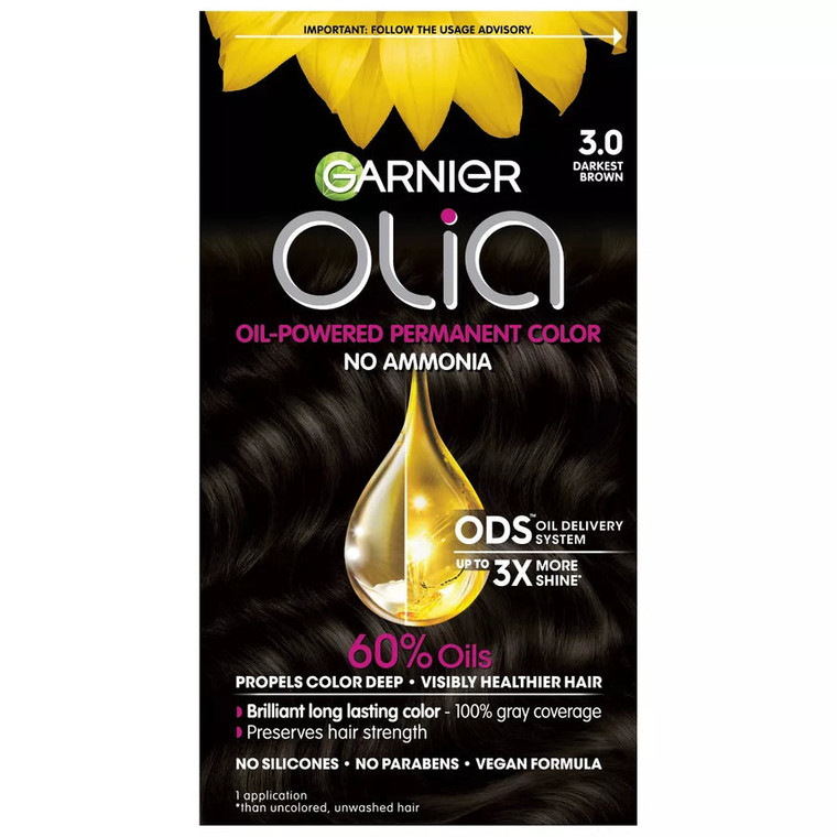 Garnier Olia Oil-Powered Hair Color, 3.0 Darkest Brown