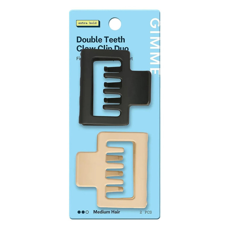 Gimme Medium Square Double Teeth Claw Clip,  Assorted, 2count