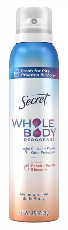 Secret Deodorant Spray Whole Body Peach + Vanilla 3.5Oz