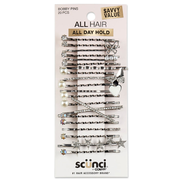 Scunci Embellished Silver Bobby Pins, 20count