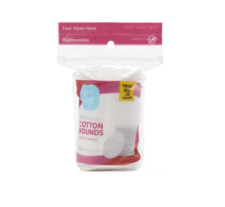 Simply Soft Premium Cotton Rounds Travel Size, 30count