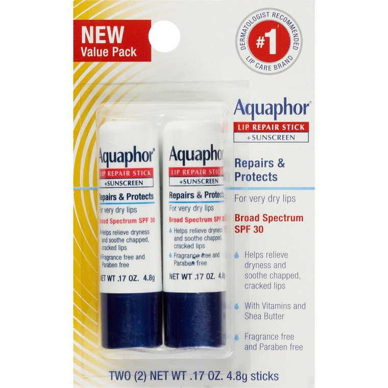 Aquaphor Lip Repair Stick + Sunscreen SPF 30, 2count, 0.17oz