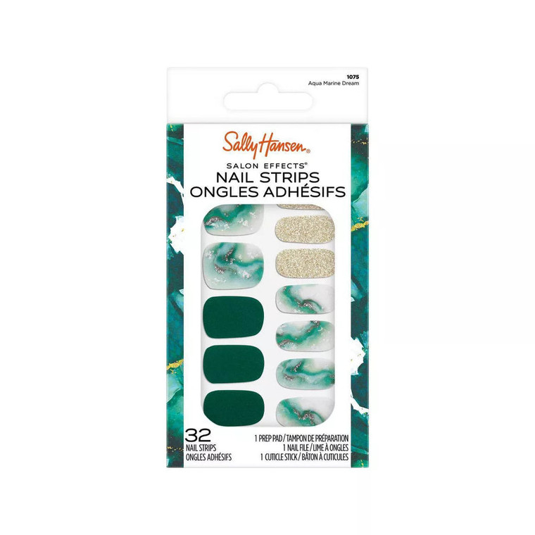 Sally Hansen Salon Effects Nail Strips Nail Polish Aqua Marine Dream, 32 count