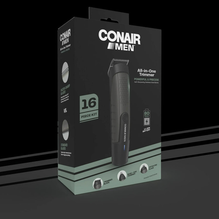 CONAIRMAN Lithium-Ion Battery Powered All in One Hair Trimmer Set, 16 count